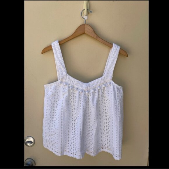 Sundance Sugar Sand White Eyelet PomPom Tank Sz M - Picture 8 of 10